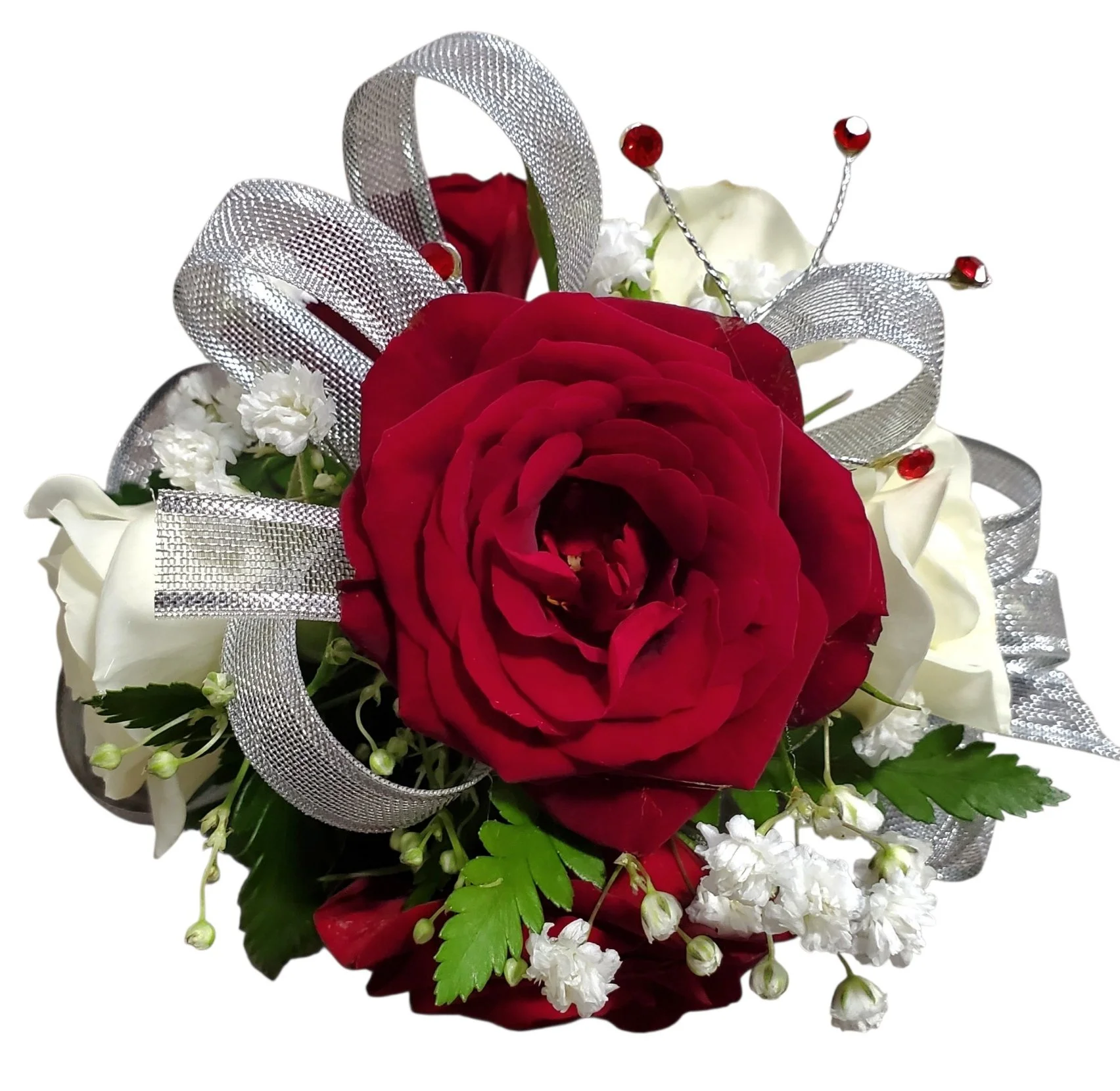 prom corsage red and silver roses.jpg