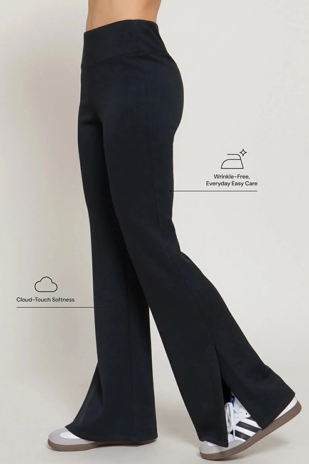 Flare Soft Modal Scuba Pants with Waistband and Bottom Slits