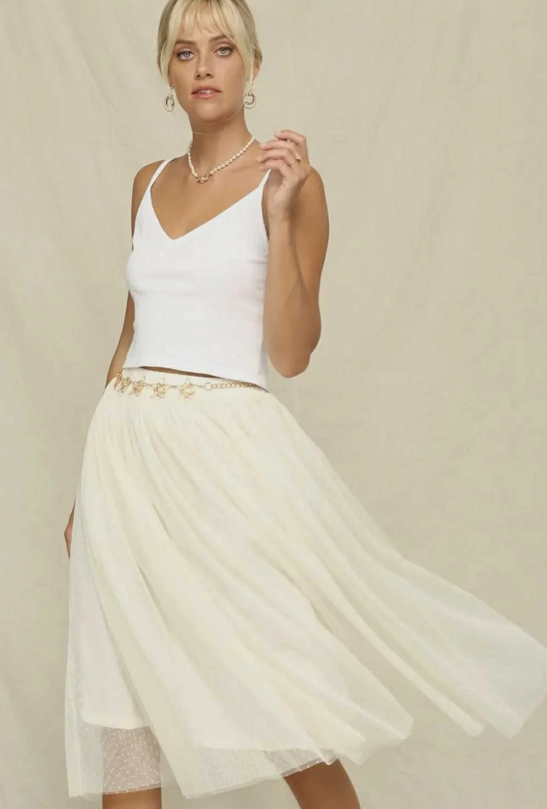 Sheer Swiss Dot Mesh Skirt - Knee length