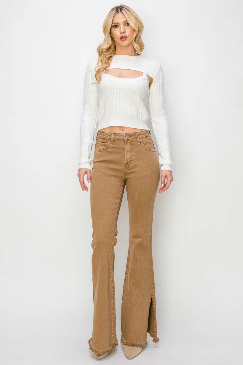 High Rise Side Slit Flare Pants