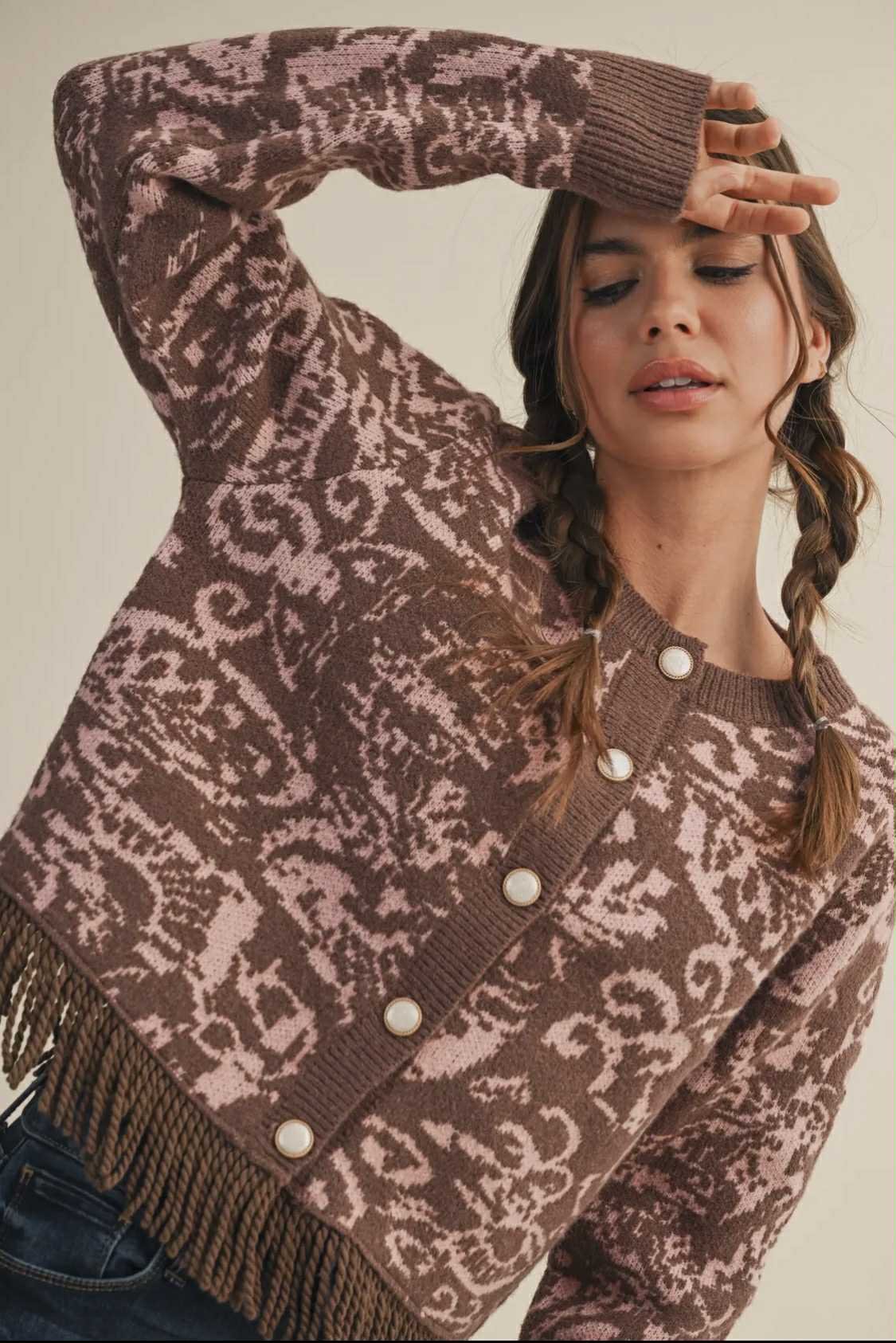 Jacquard Fringe Cardigan