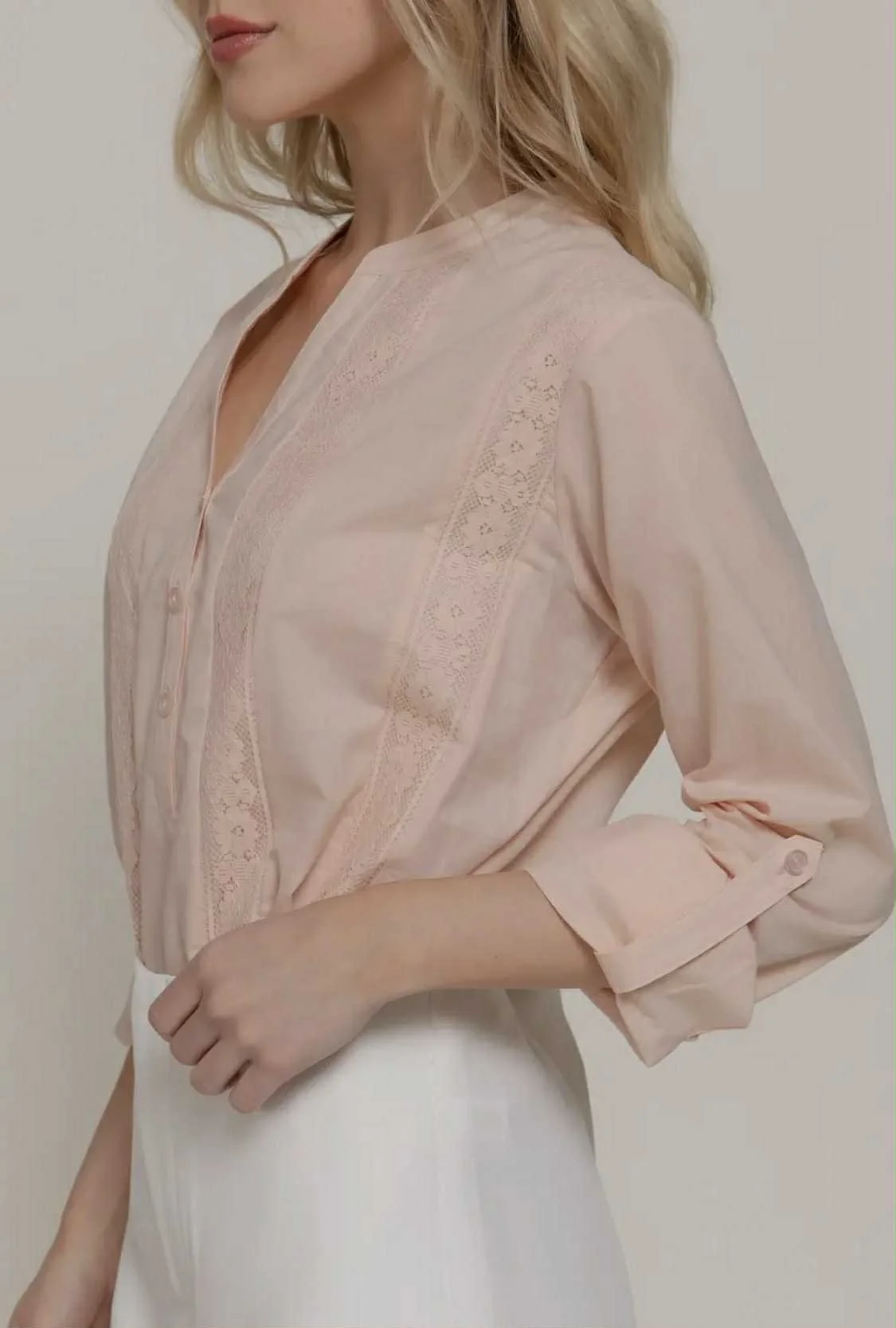 Elegant Lace Panel Woven Blouse