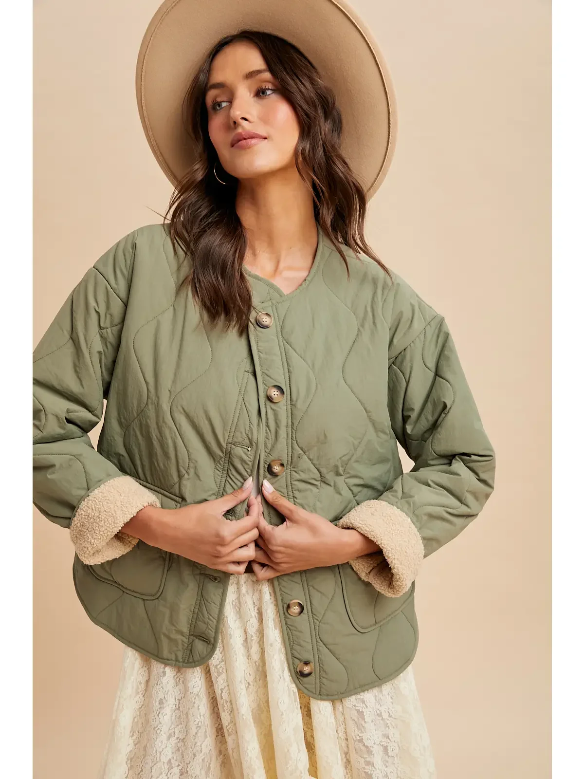 Sage Quilted Sherpa Jacket