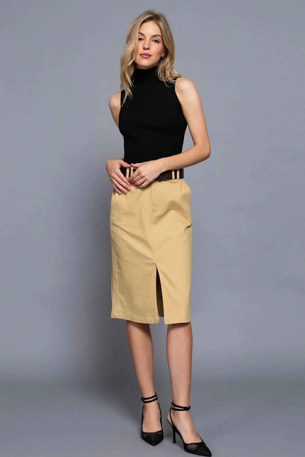 Sleeveless High Neck Rib Sweater Top