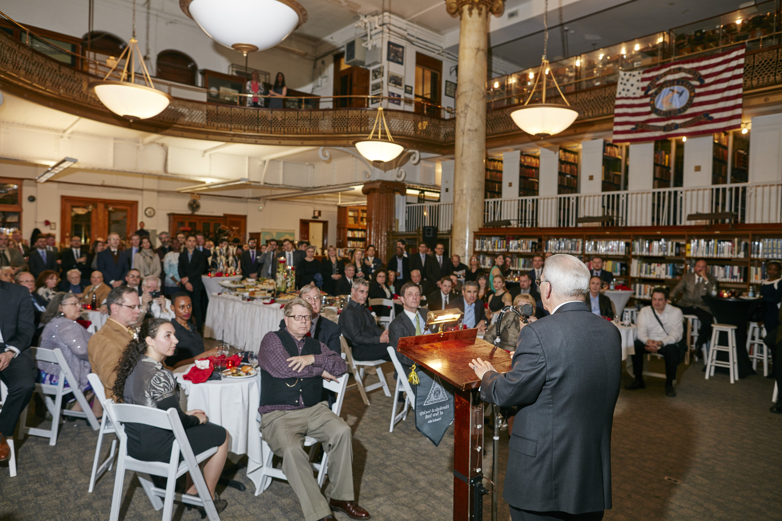   Charles Salomon, HSNY Treasurer &amp; Fellow, speaking to the crowd  