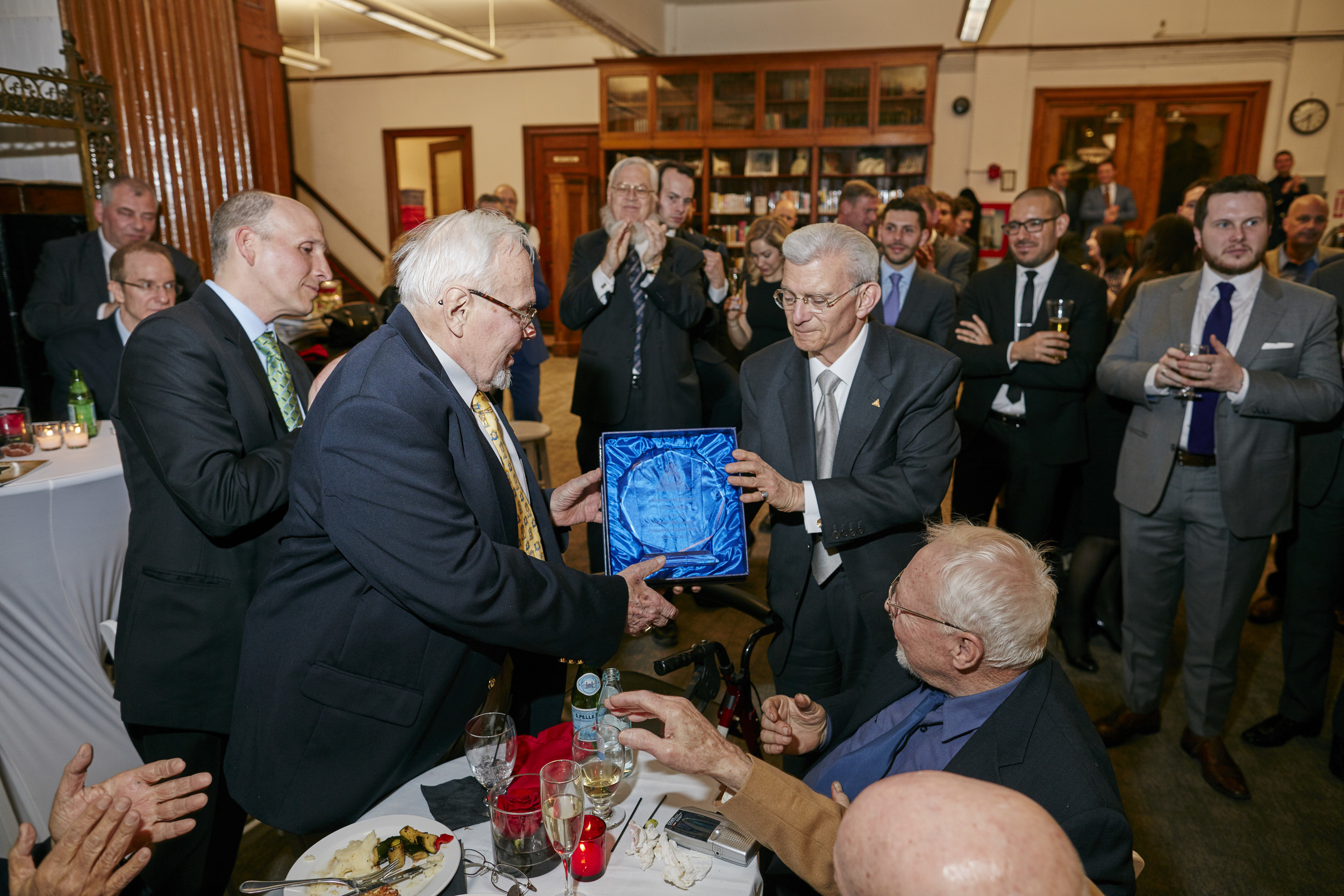   Charles Salomon, HSNY Treasurer &amp; Fellow, presenting the Howard Fass Award to Hans Weber, HSNY Trustee &amp; Fellow  