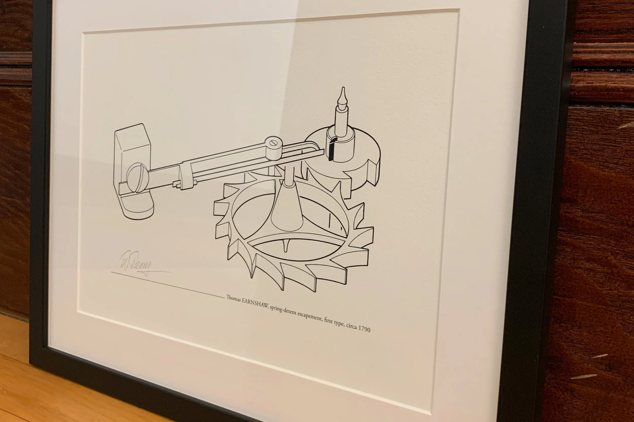 Lot 2 - Framed Escapement Print by David Penney Earnshaw spring-detent escapement, first type, circa 1790. By the world-famous horological illustrator, David Penney. Estimate: $200 - $500
