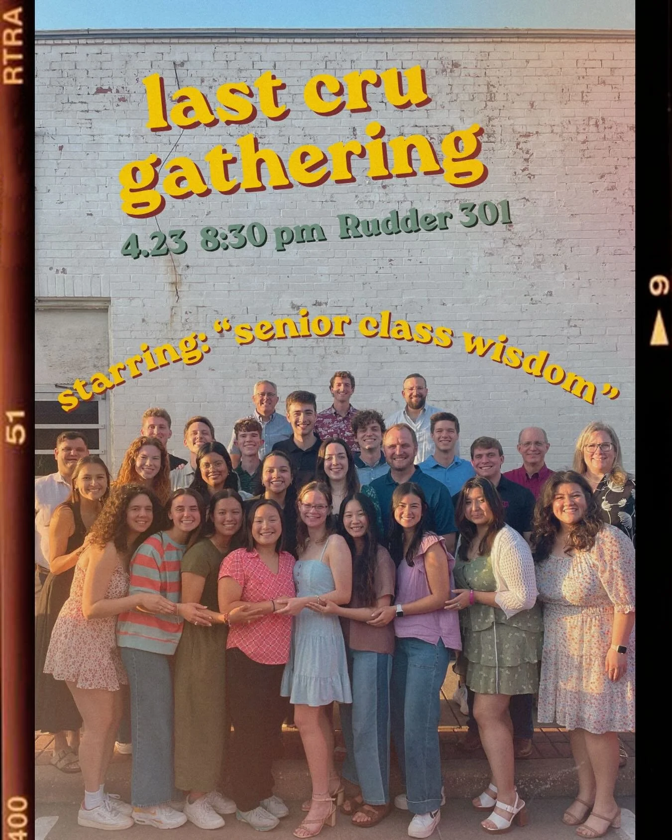 join us this Thursday for the last cru gathering of the semester! come celebrate and hear from our seniors as they reflect on God&rsquo;s amazing work in their lives, what they wish they would have known, and what they would like to pass on to YOU!