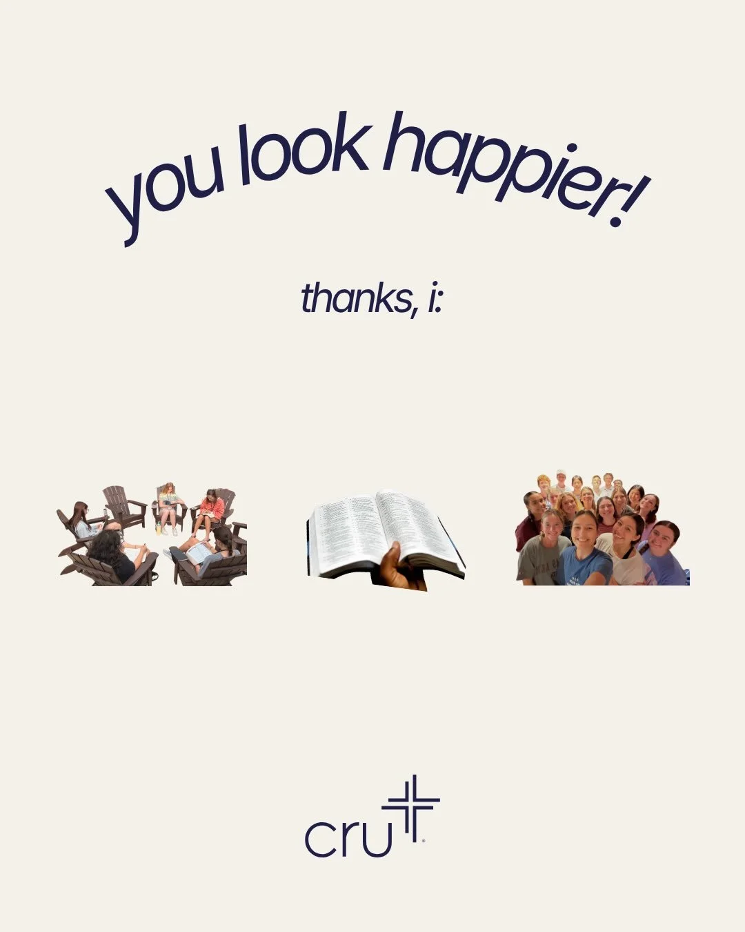 chasing happiness won&rsquo;t fulfill you, but Jesus will! 🙂&zwj;↕️ come know Him and experience His love through reading the Bible with others this Thursday! AND bring a friend! 🗣️