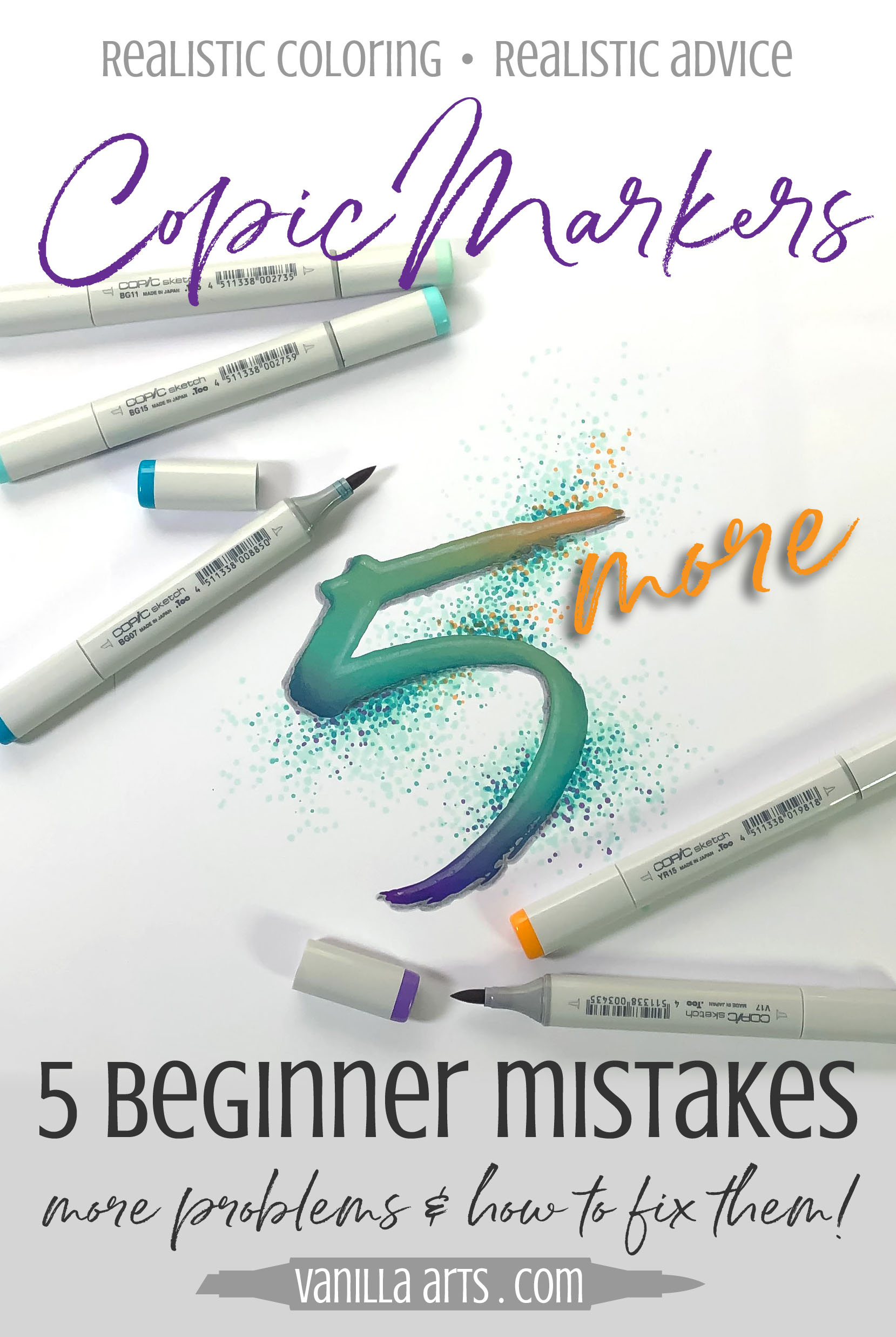  Improve your Copic Marker blending. Avoid these 5 mistakes beginner colorers make. Solve your blending problems to improve your artistry. | VanillaArts.com | #howtocolor #copicmarker #adultcoloring 