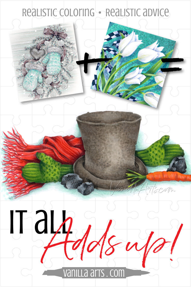 You don’t need a new Copic Marker or colored pencil class for everything you want to color. Good technique adds up! Color this realistic intermediate winter still life using an intermediate texture le