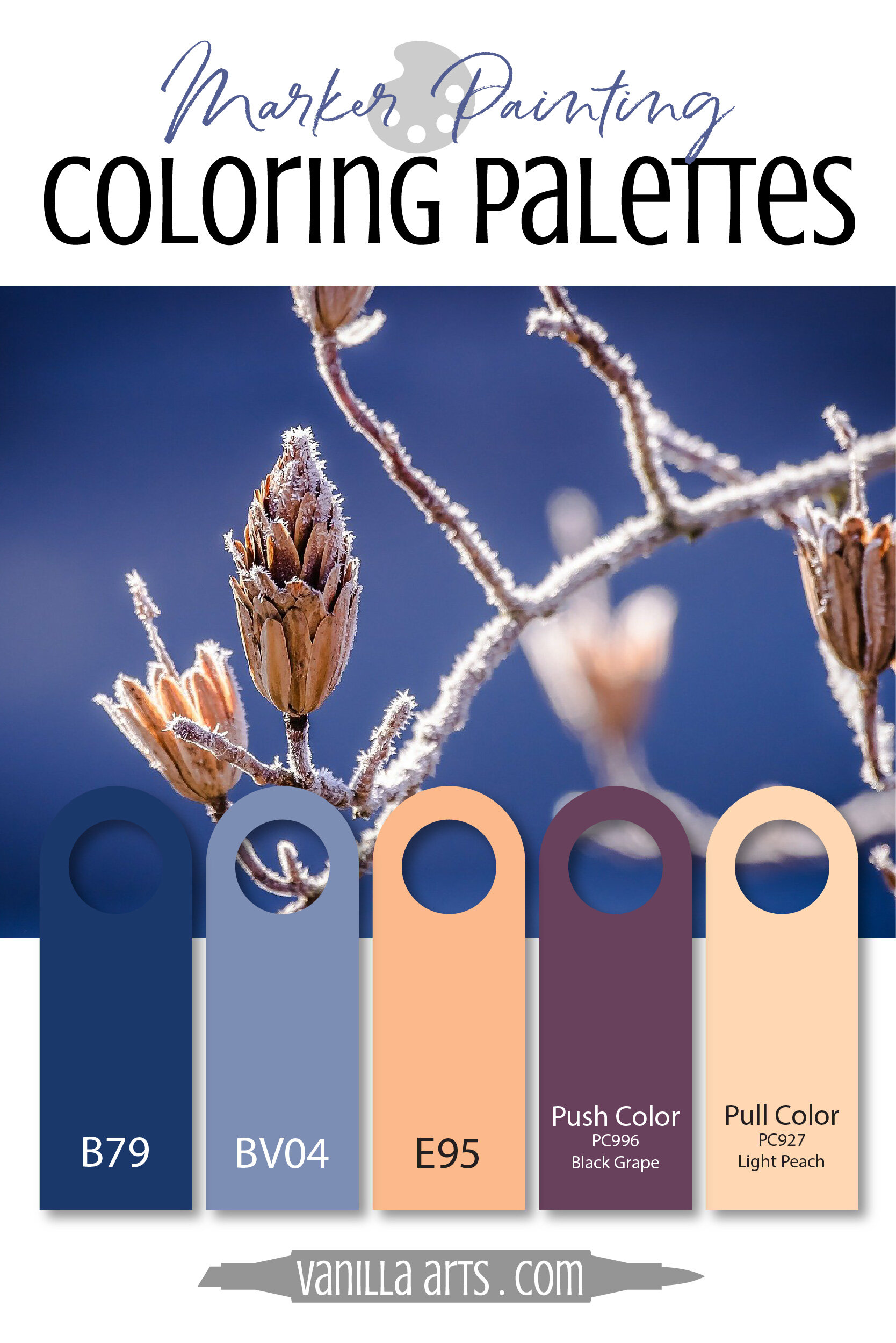 Color Palette: Copic Marker + Colored Pencil Combination (Blue, Periwinkle, Peach)