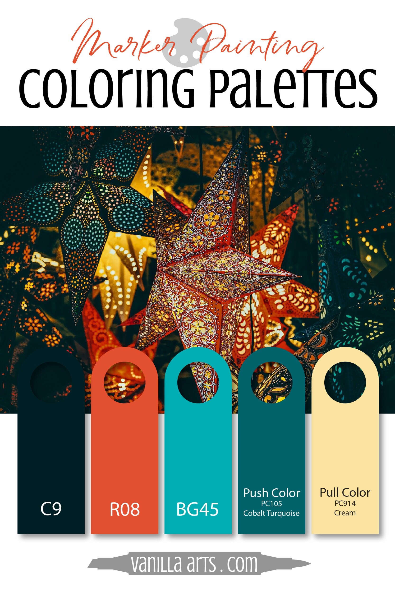 Color Palette: Copic Marker + Colored Pencil Combination (Red, Aqua)