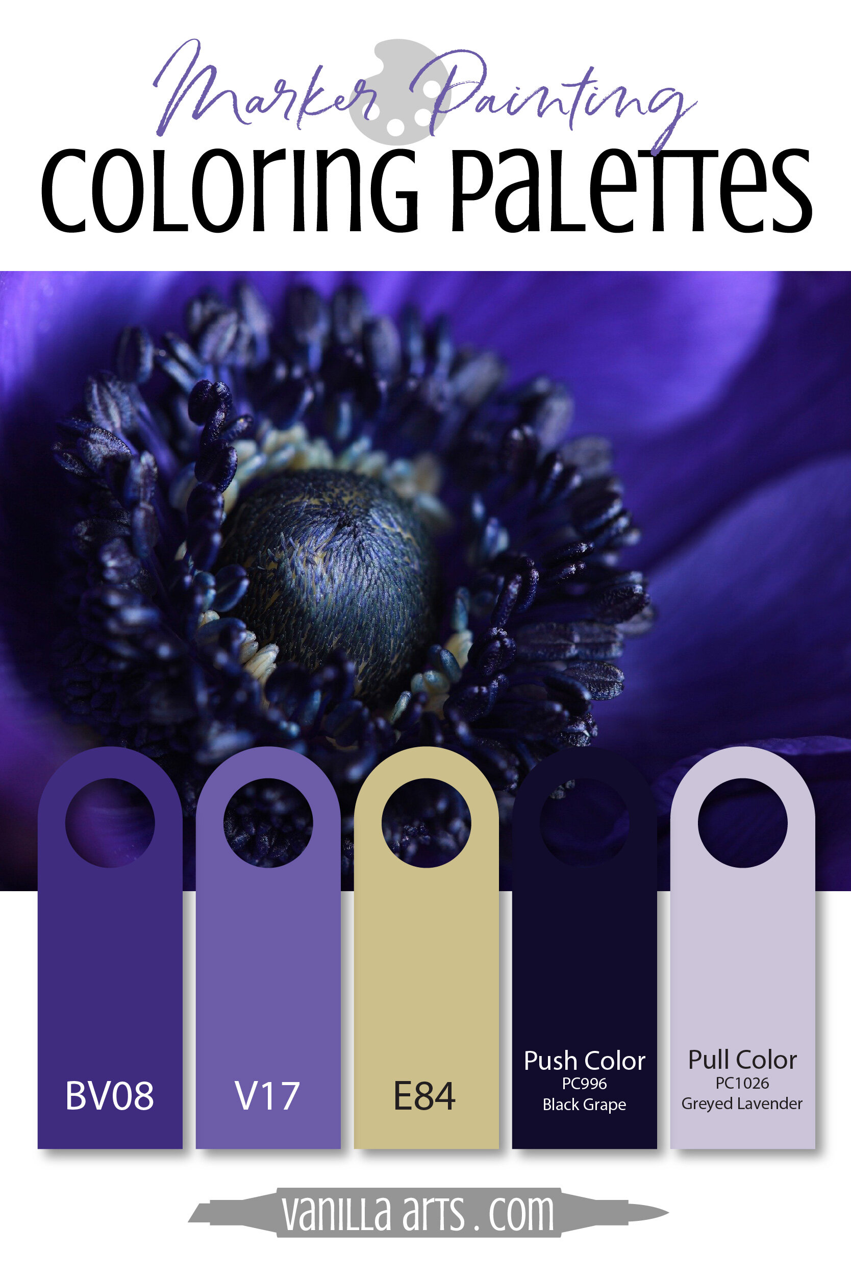 Color Palette: Copic Marker + Colored Pencil Combination (Violet, Khaki)