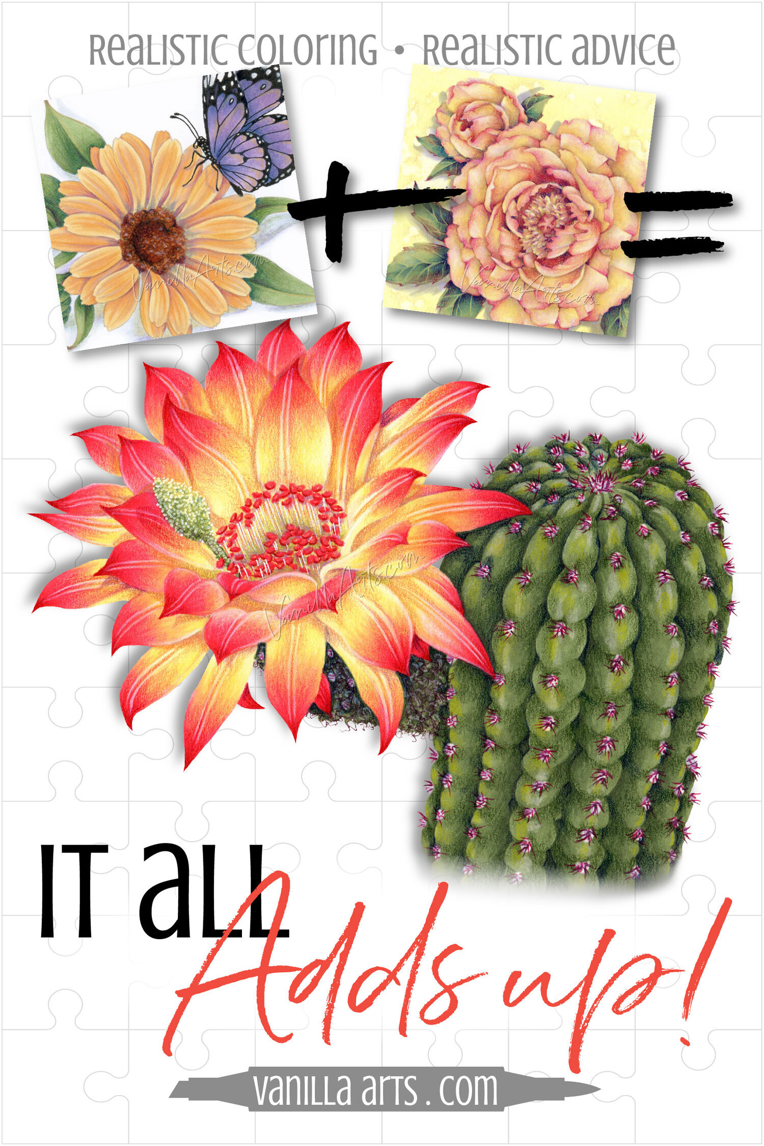 Use What You Learn: Color a Fiery Cactus Flower with Copic Marker & Colored Pencil