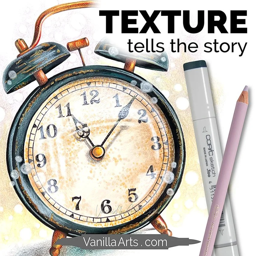 Simple Texture Clock Vintage Texture: Patina, Rust, Scratches with Marker, Colored Pencil ...