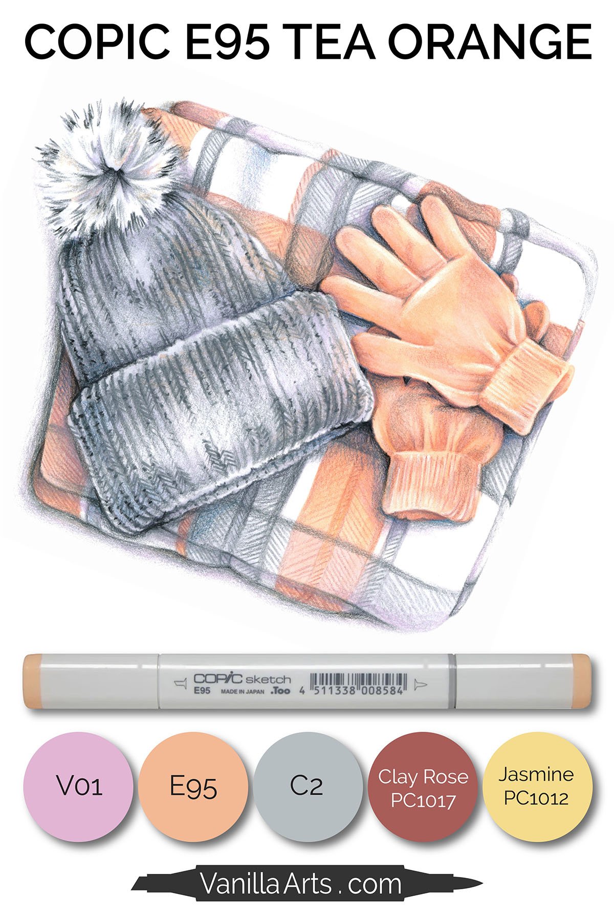 Color the “Scarf & Hat” Copic Marker Postcard with E95 plus assorted violet and gray markers. Full alcohol marker and colored pencil recipe here.