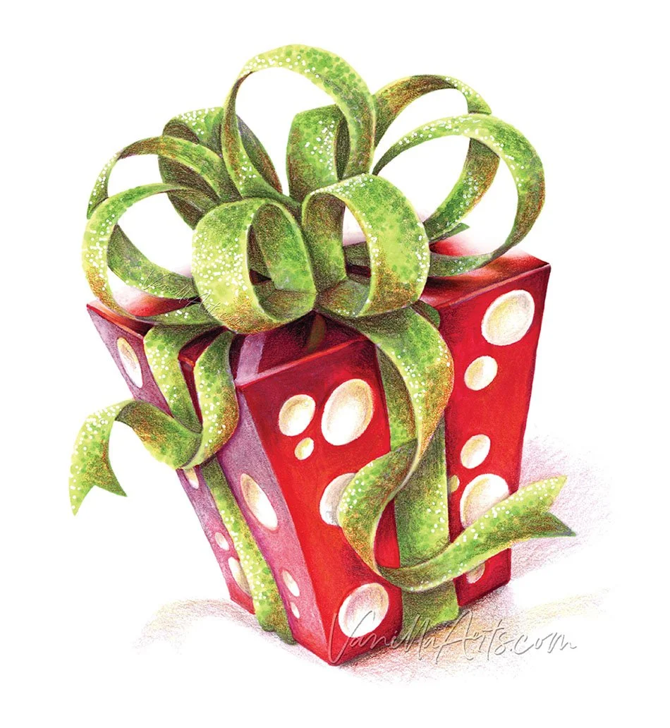 “A Little Something”, intermediate alcohol marker + colored pencil. Realism adult coloring lessons. | VanillaArts.com