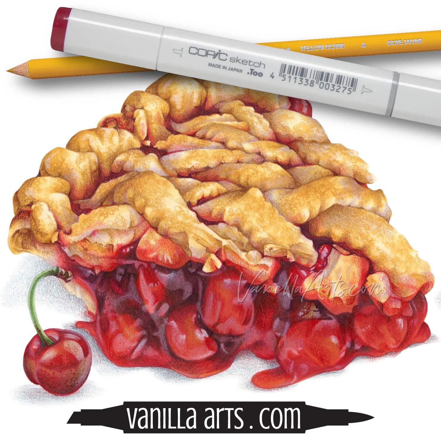 How to use MARKERS with COLORED PENCILS - Drawing Realistic Cherries 