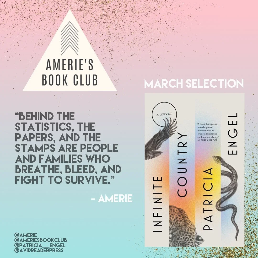 Pick up the new @ameriesbookclub selection #InfiniteCountry by @patricia__engel and #ReadWithAmerie ! Then join me &amp; the author on March 30th to talk about her heartfelt novel!

@amerie #AmeriesBookClub #PatriciaEngel @avidreaderpress @simonandsc