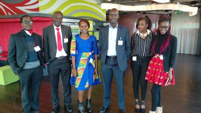 Students Jeff, Moses, Evelyn, Lecturer Moriasi Maranga, Roselinda, and Sharone traveled to Dublin, Ireland to accept their awards for winning the international Google Online Marketing Challenge.