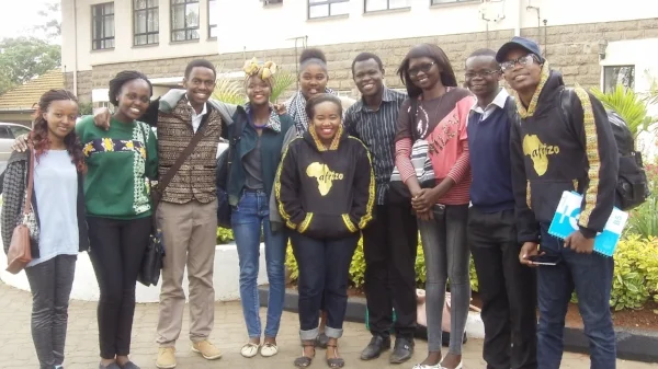 Afrizo met with Thomas (fourth from right) and other scholarship recipients prior to leaving for their U.S. tour. 
