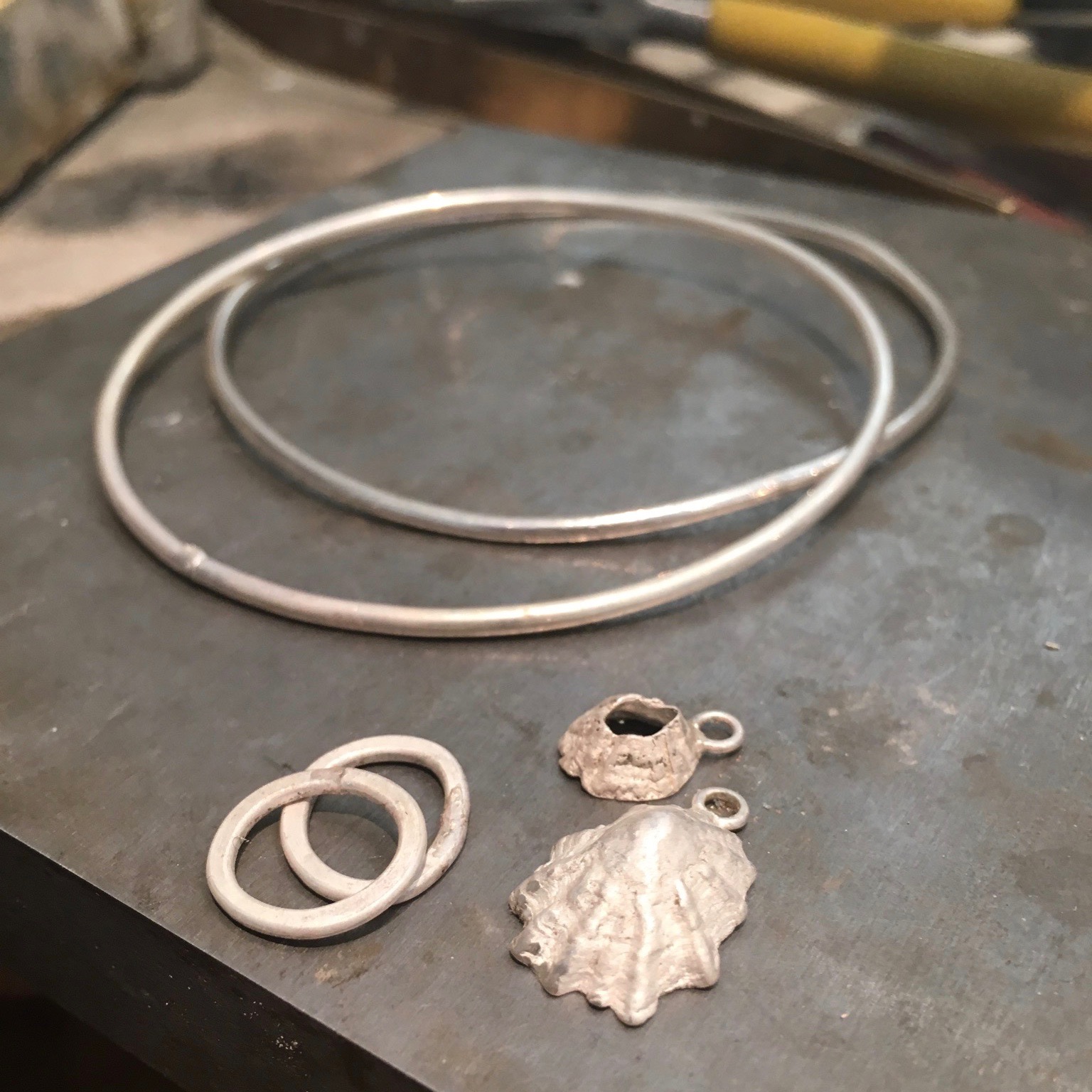 jewellery+making+uk+Barnacle+and+limpet+sterling+silver+handmade+bangle+bracelet+jasmine+Bowden+ocean+inspired+jewellery+organic+stacking+bangles+