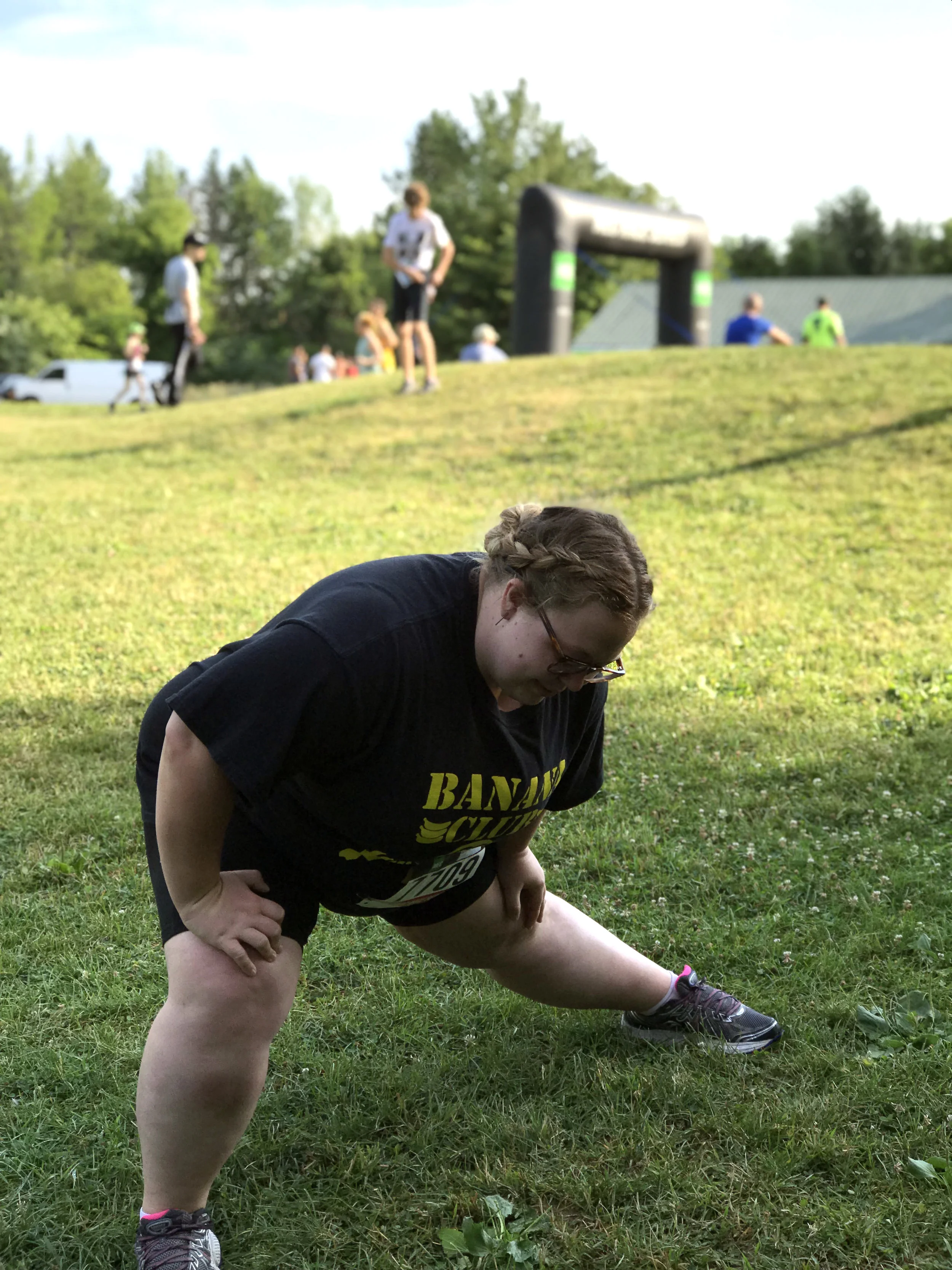 Desperately stretching pre-race