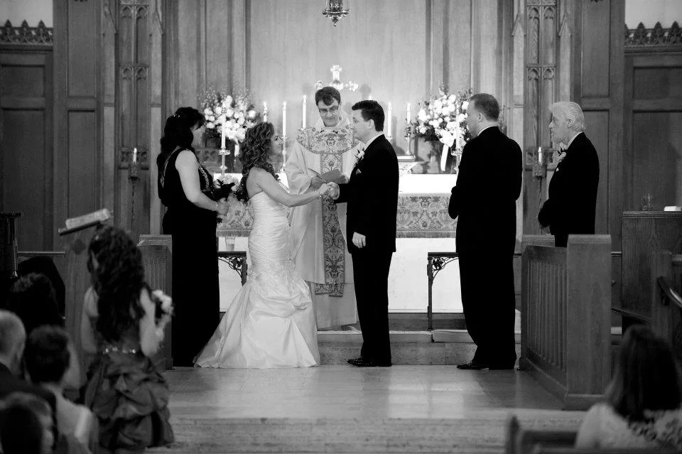 About to say "I do", Debbie and Joe exchange vows at the Christ Church in Plymouth.