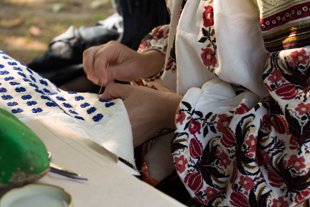 Myroslava embroidering during Folk Camp 