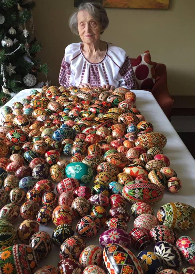 Parania Sozanski with just some of the pysanky she has made!