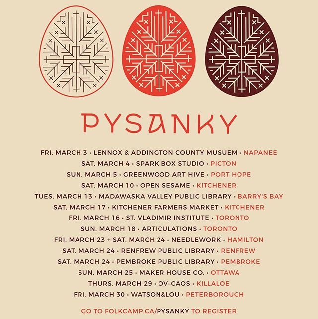 We are on the road tomorrow to start our Pysanka tour!
Happy pysanka-making! .
.
#folkcamp #pysanky #pysanka #Ukrainian #tradition #ritual #workshop #easter #eastereggs #folkart #ontario