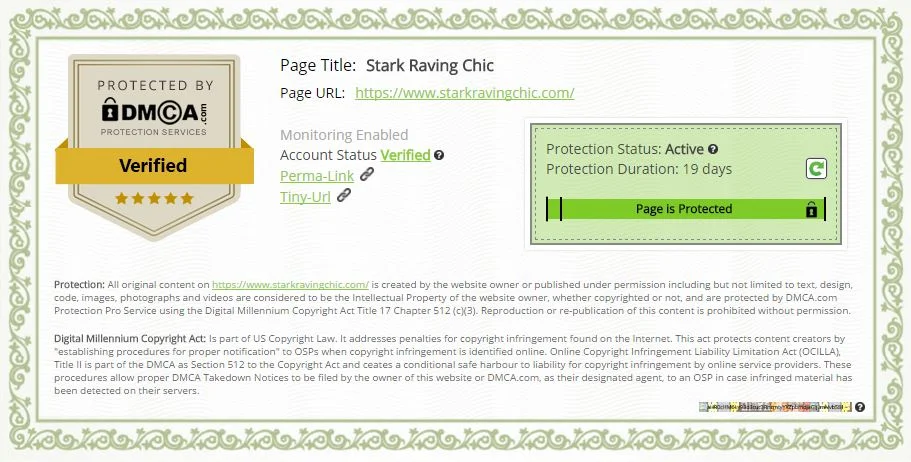My website's DMCA Certificate