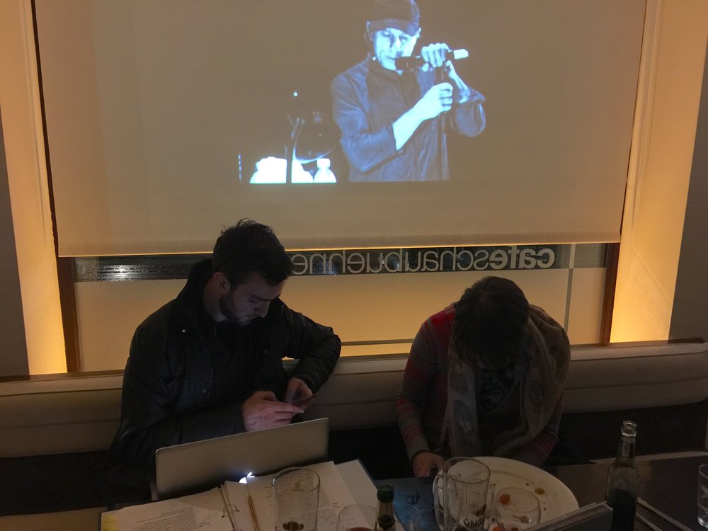 Pete Malkin and Helen Skiera being watched from above