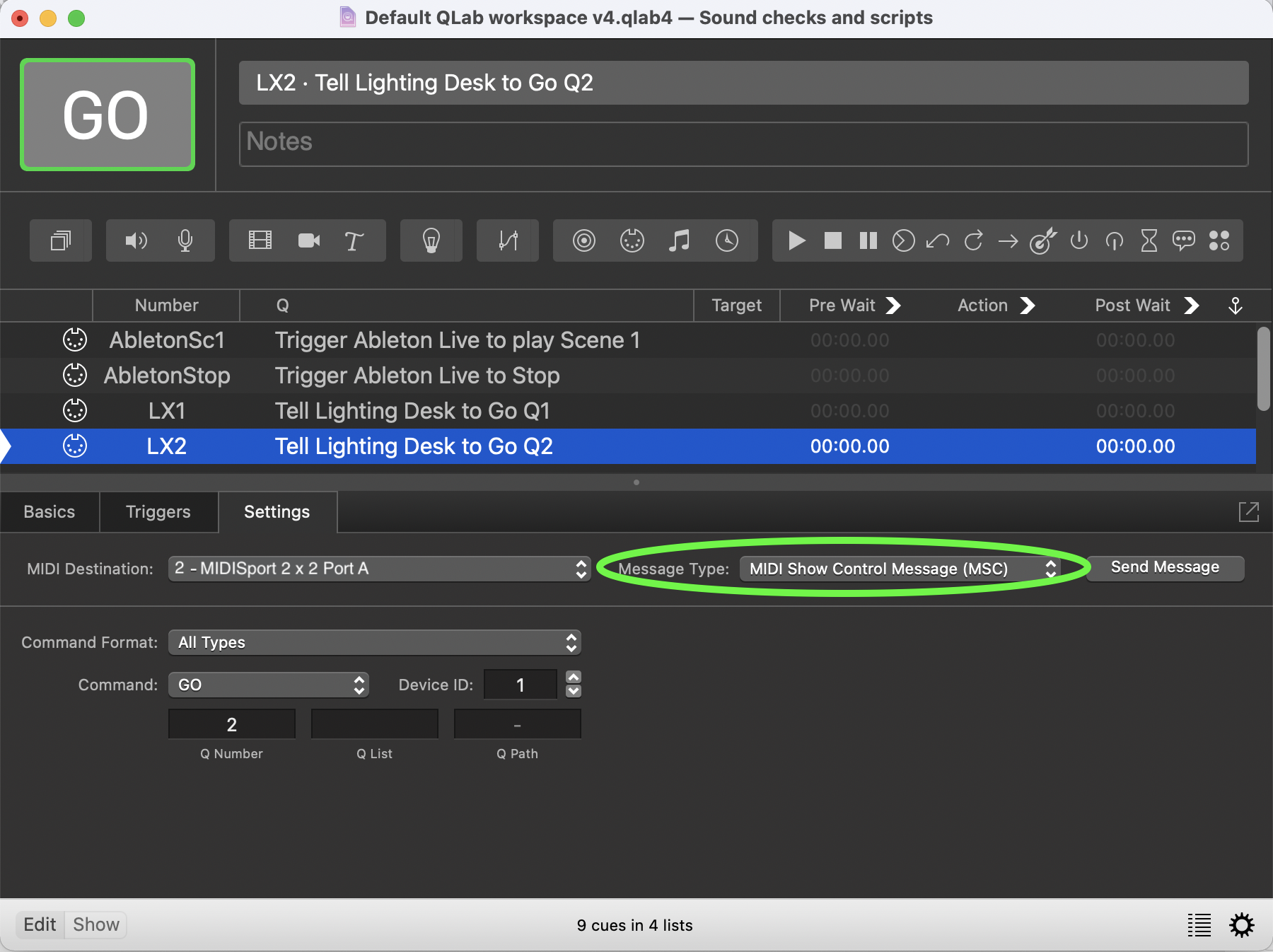 QLab Setup — Gareth Fry - Sound Design