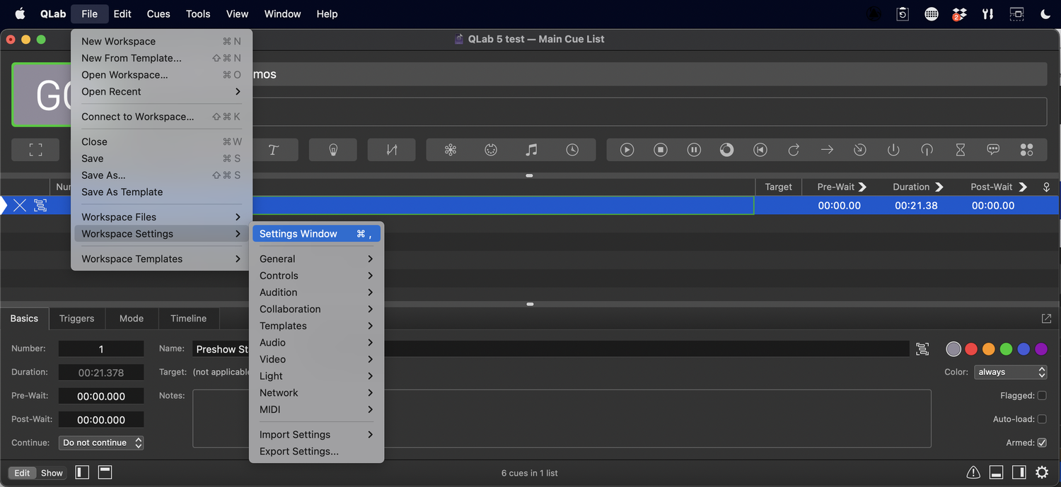 QLab Setup — Gareth Fry - Sound Design