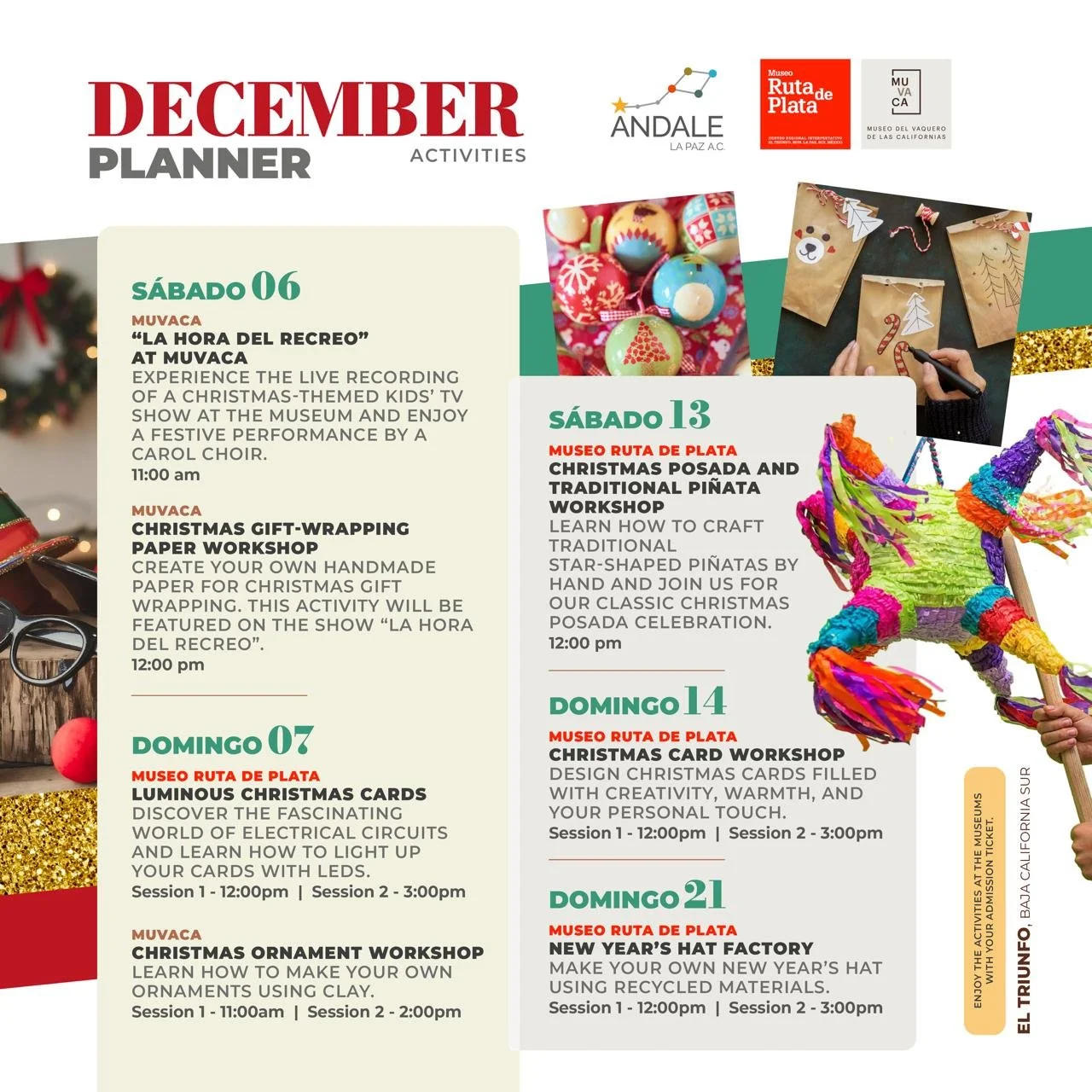 Calendar of Ándale La Paz activities in December 2025