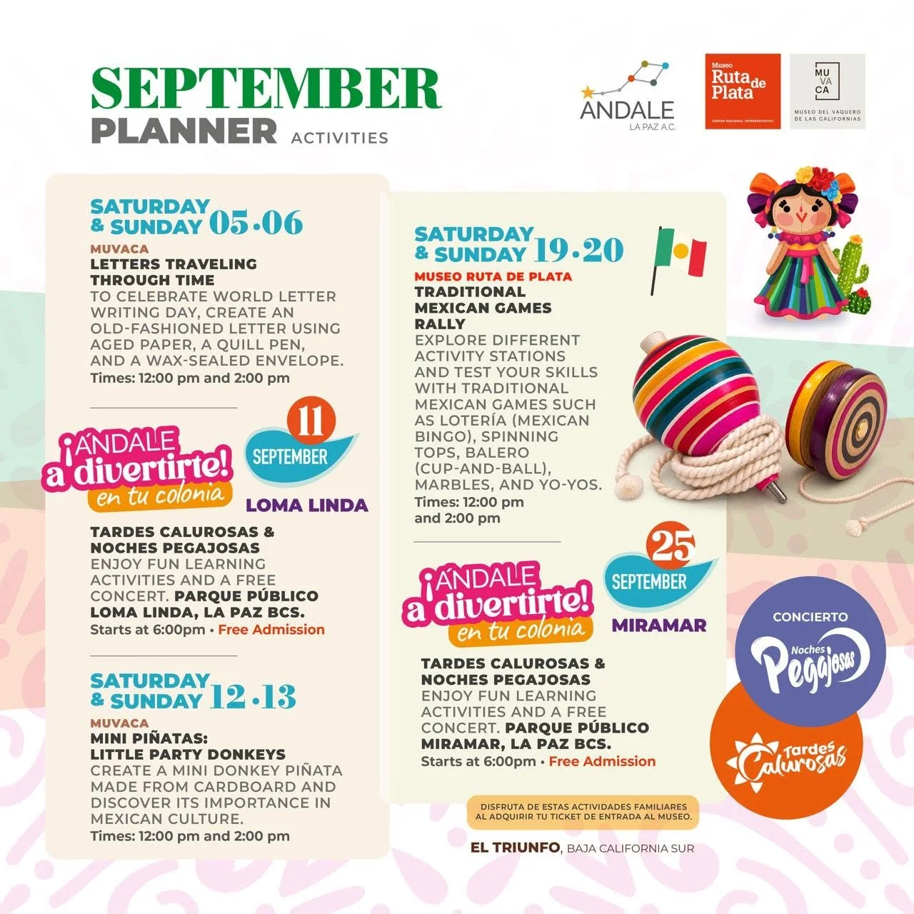 Ándale La Paz calendar of activities in the municipality of La Paz for September 2026.