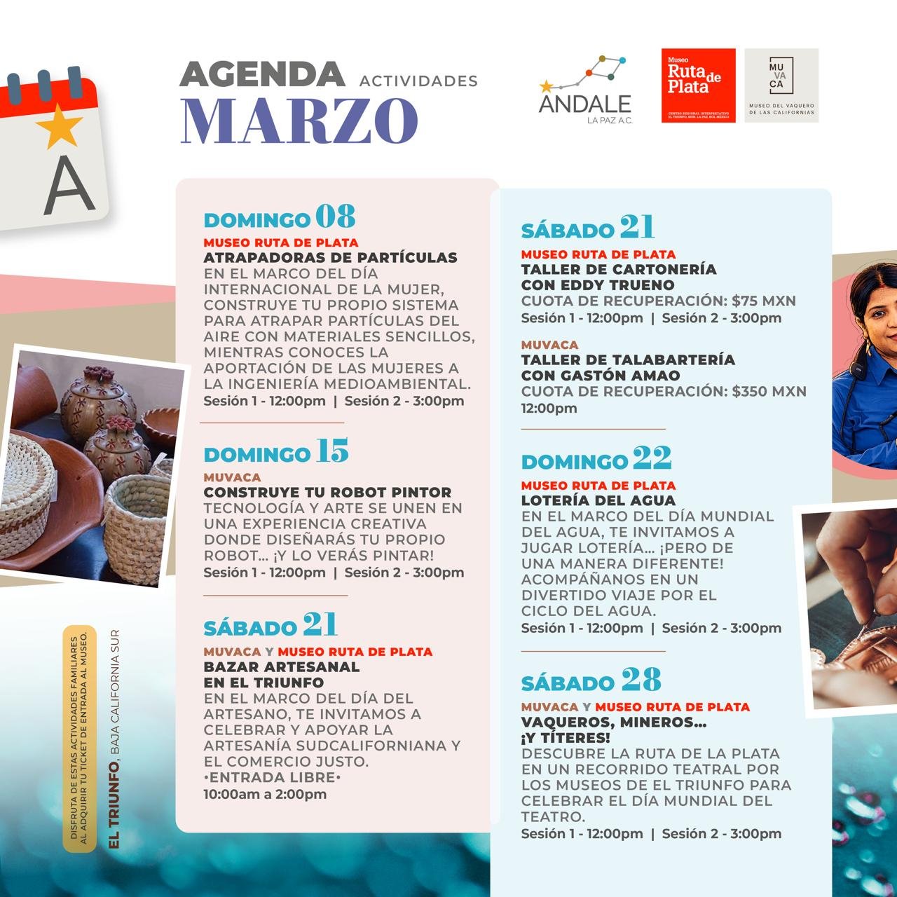 Calendario de actividades de Ándale La Paz en marzo de 2026