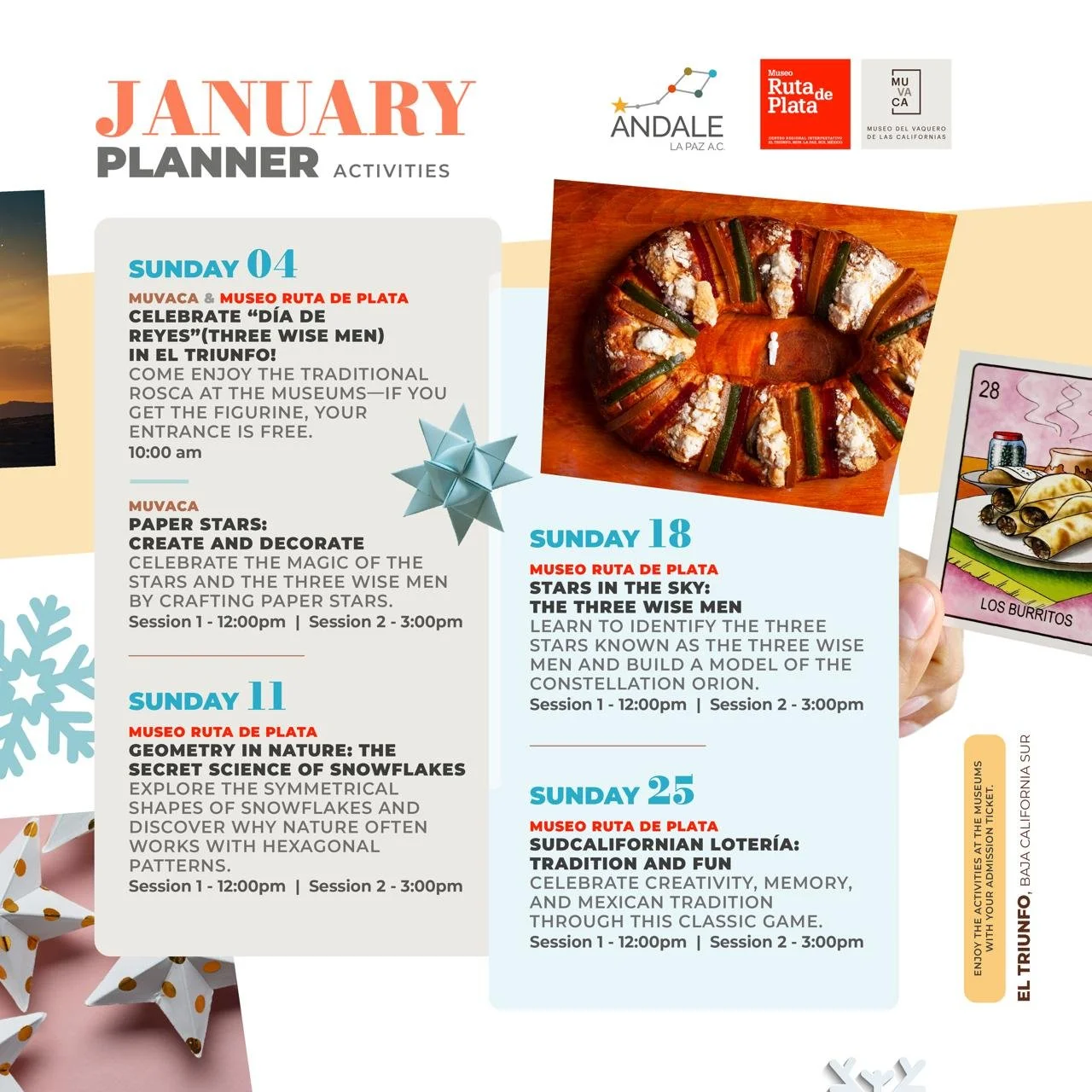 Calendar of Ándale La Paz activities in January 2026