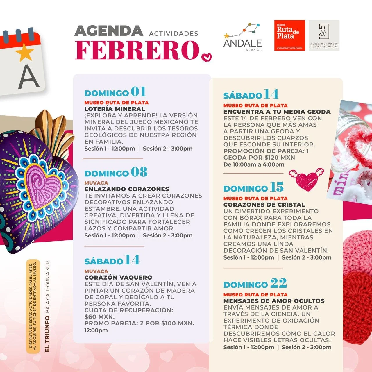 Calendario de actividades de Ándale La Paz en febrero de 2026