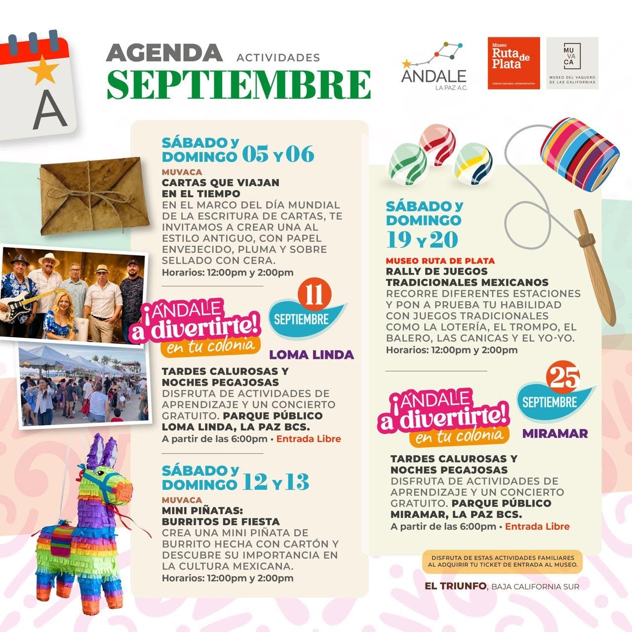 Calendario de actividades de Ándale La Paz en el municipio de La Paz para septiembre de 2026.