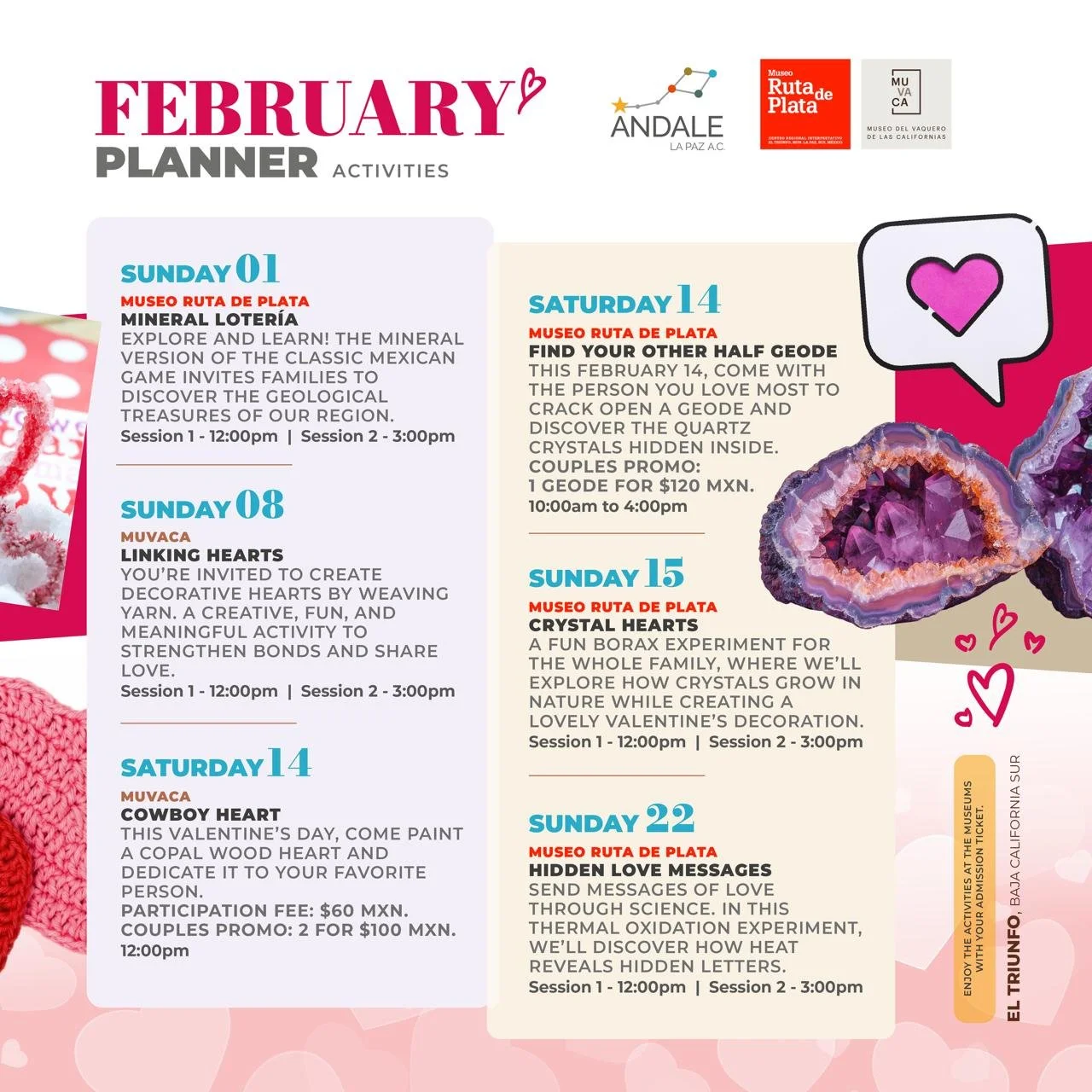 Calendar of Ándale La Paz activities in February 2026