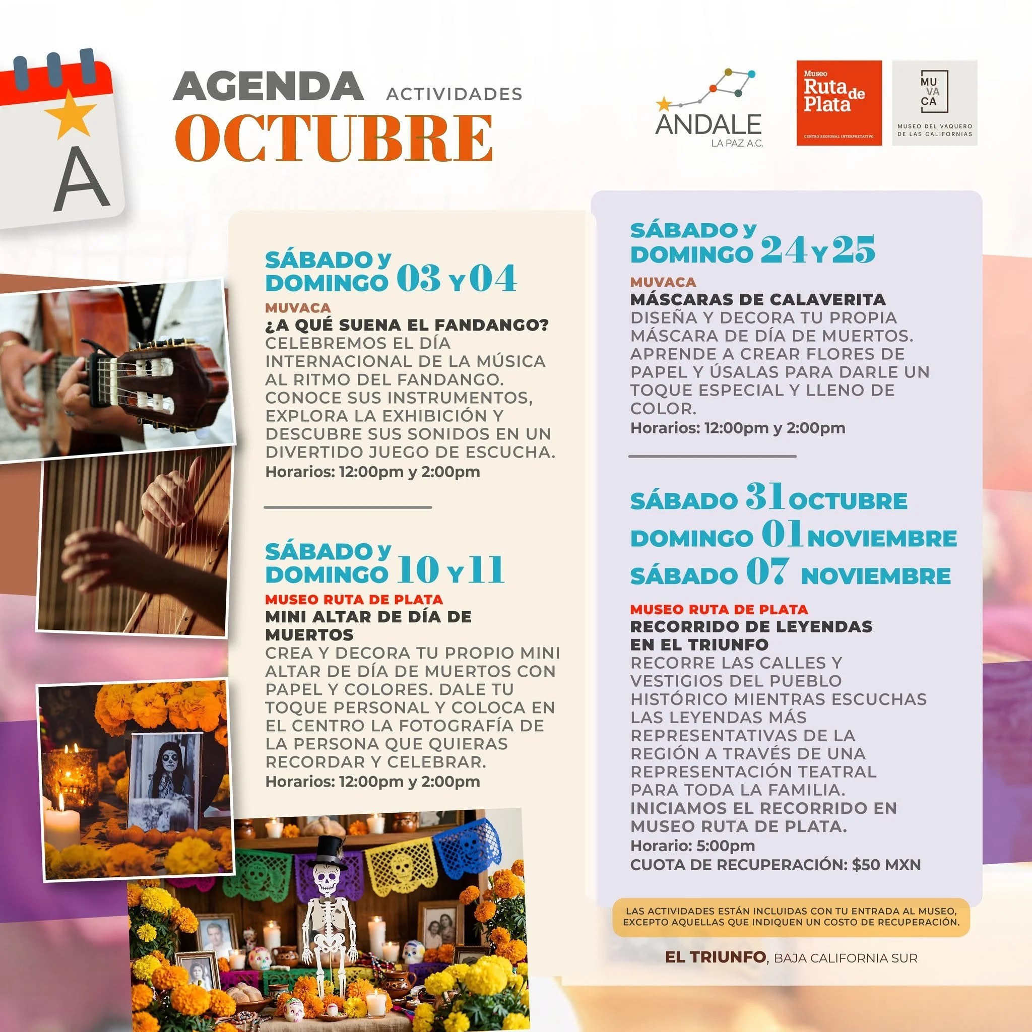 Calendario de actividades de Ándale La Paz en el municipio de La Paz para octubre de 2026.