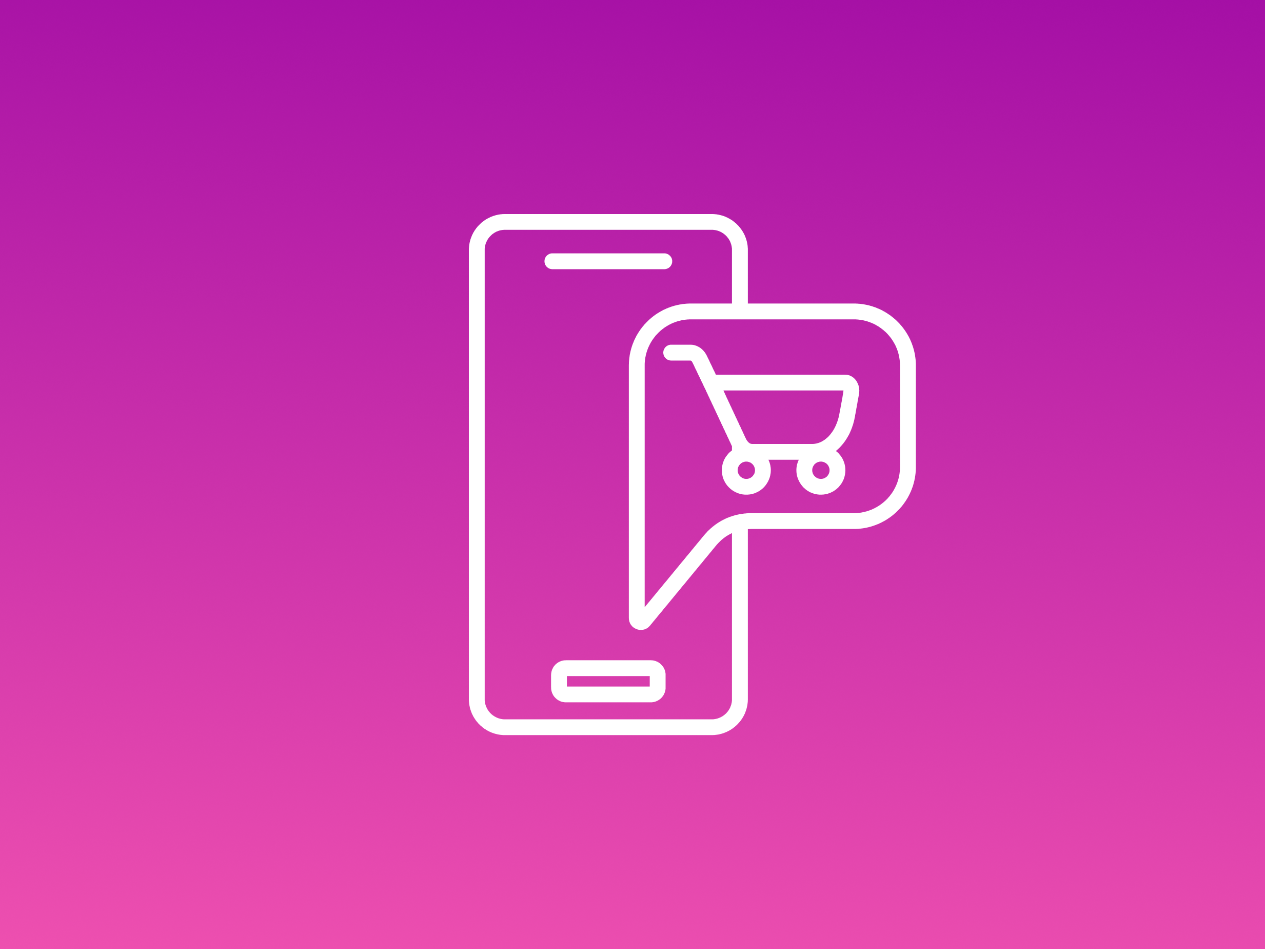 mobile app shopping icon on pink gradient background. icon design by gravisio on the noun project