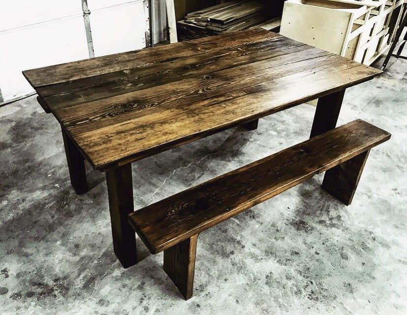 three tier table and benches - 1914 barn wood