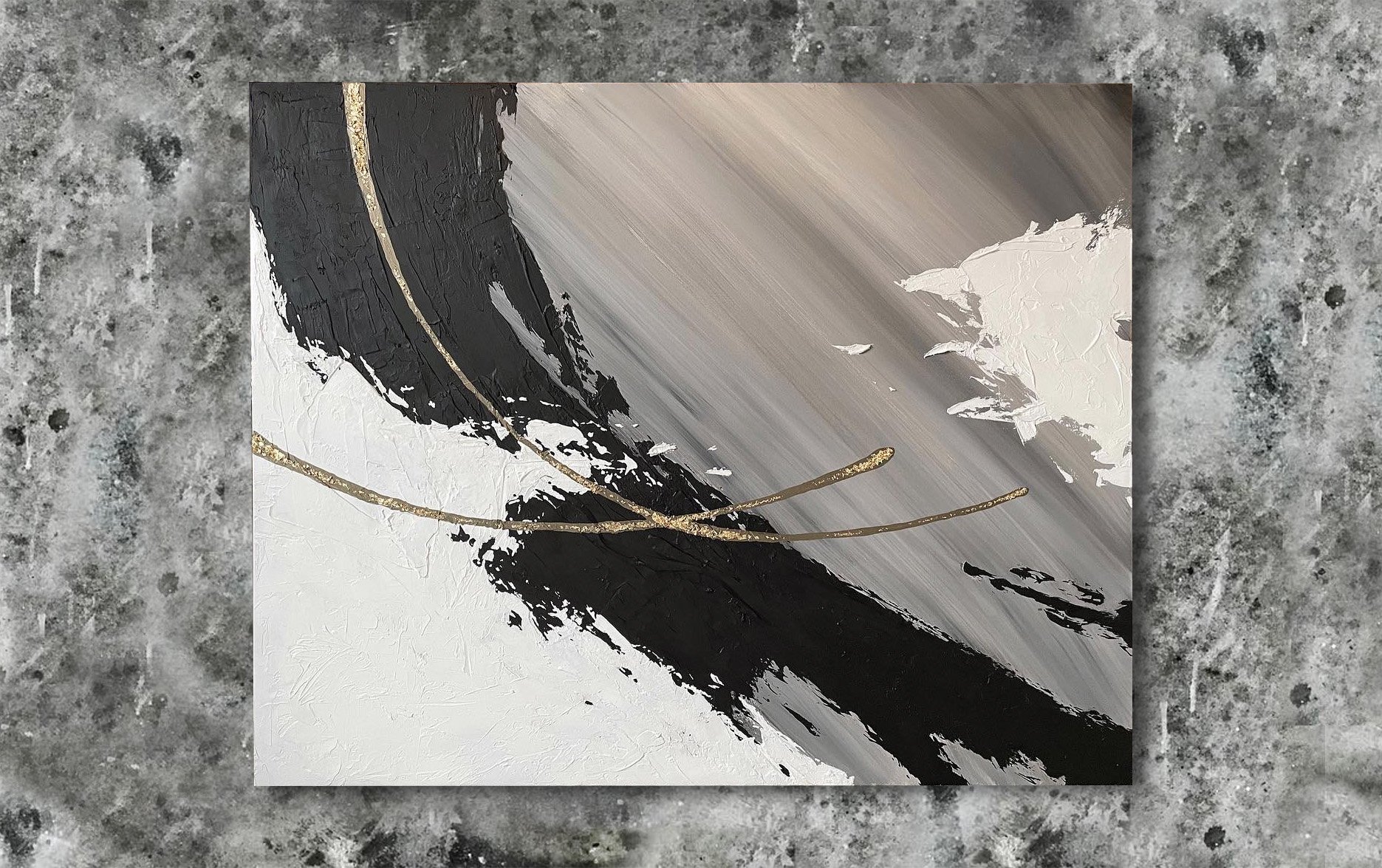 SOLD – abstract painting with gold foil 4' x 5'