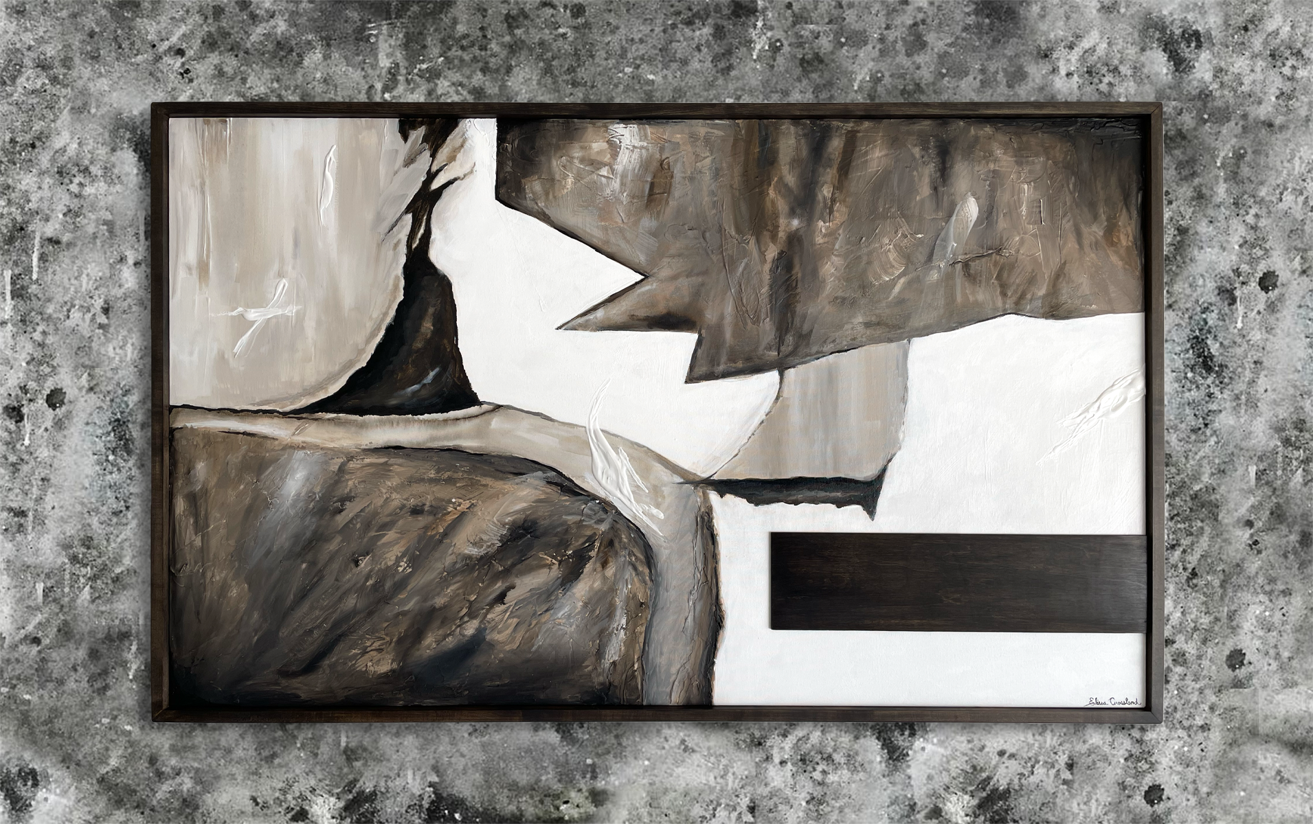 SOLD – painting with wood details 37" x 61"