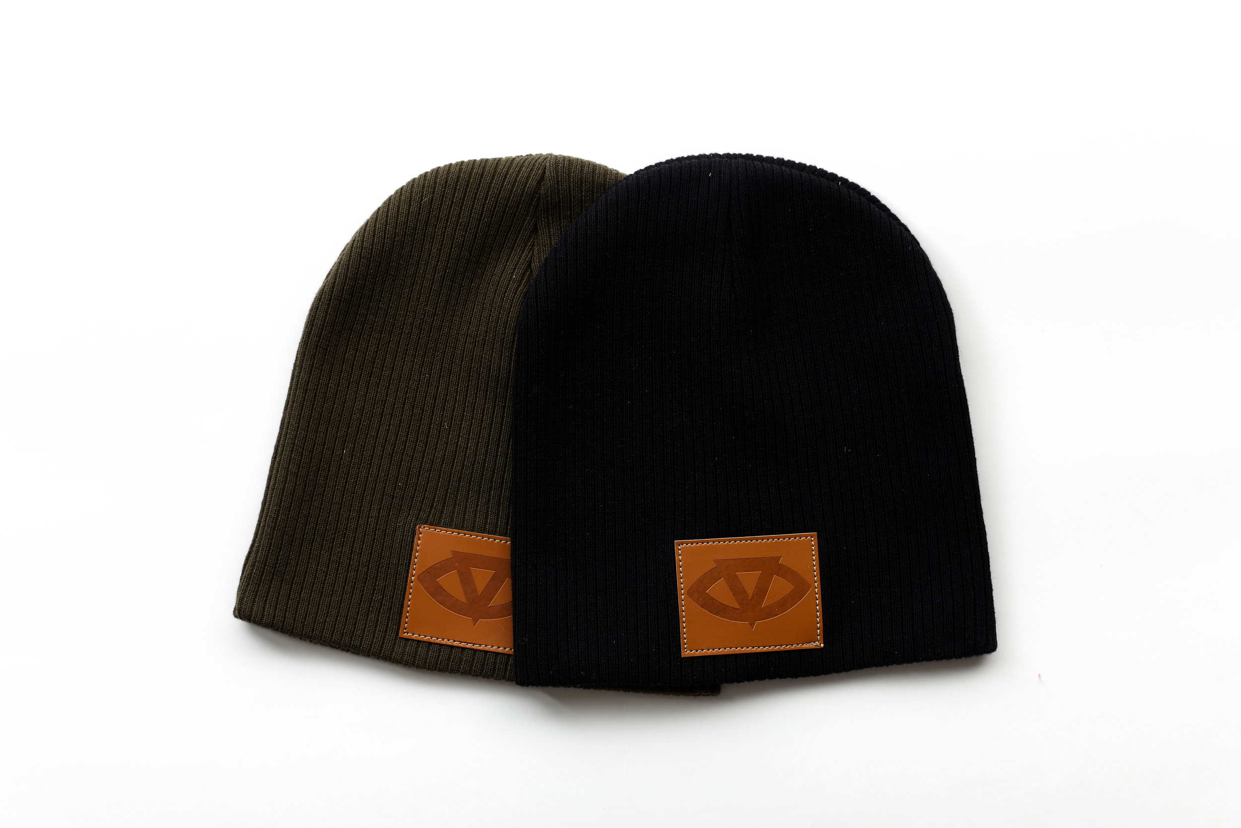 Cotton Beanies w/ Vegan Leather Patch