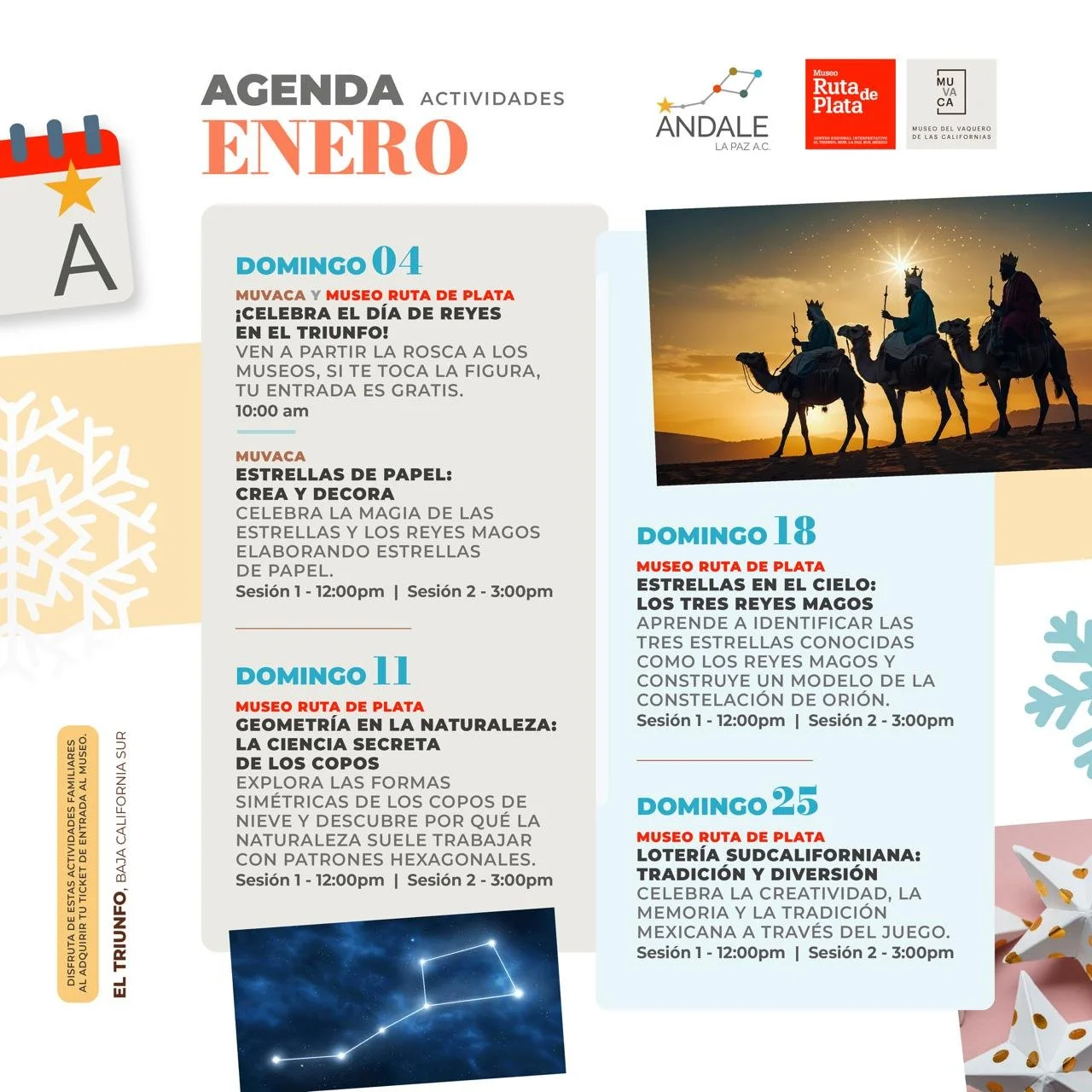 Calendario de actividades de Ándale La Paz en enero de 2026